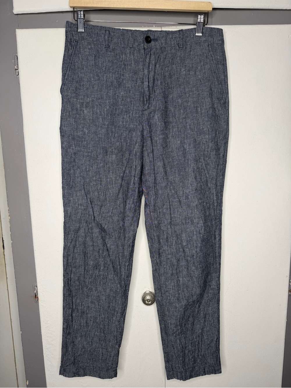 UNIQLO Men Linen Blend  Navy Blue Pants Elastic Drawstring Waist 30-33 Size M
